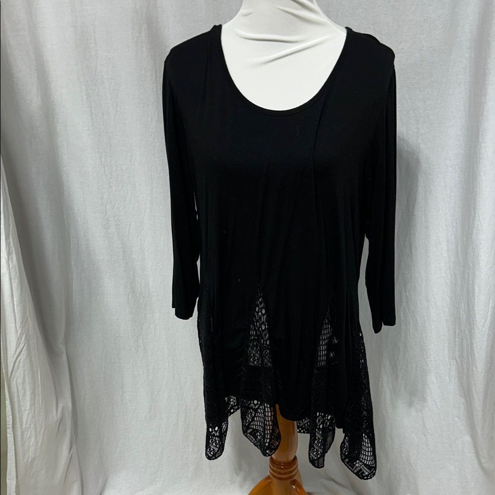 Black Scoop Neck Tunic with Lace Paneling